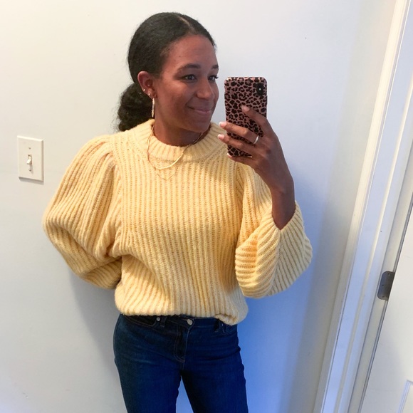 TopShop Yellow Balloon Sleeve Sweater Size Small - Picture 6 of 6